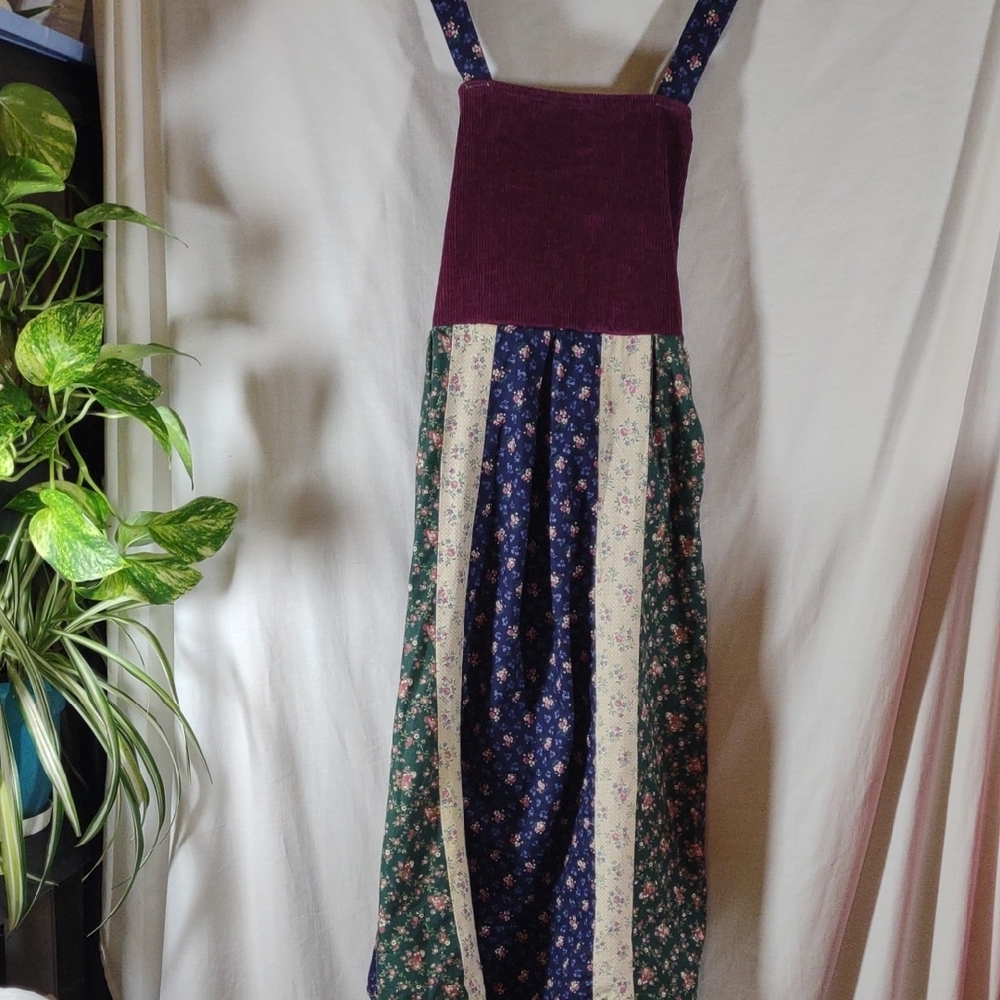 New Vintage Handmade Floral & Corduroy Patchwork Maxi Sundress - Size S/M